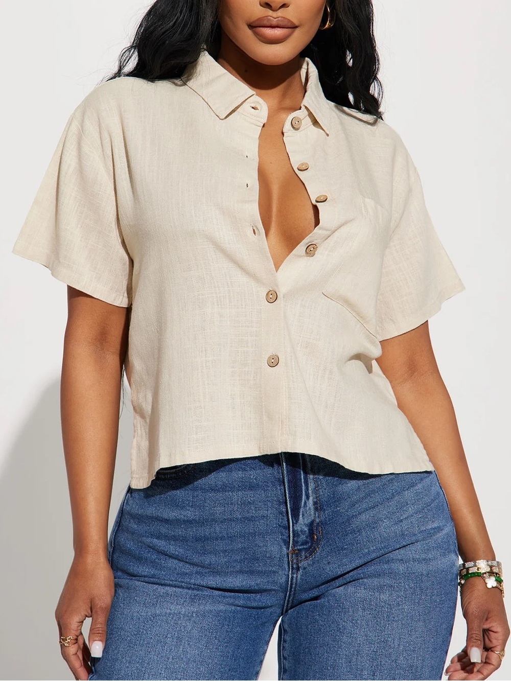 FASHION NOVA Just Another Day Linen Shirt